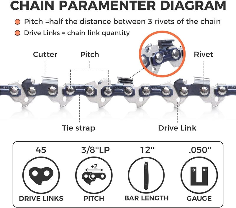 EXSHP 12 Inch Chainsaw Chain 3/8" LP Pitch .043" Gauge 45 Drive Links Fits Milwaukee M18 FUEL, Kobalt 1224, WG350/ 380, LCS1240 (3 Packs) (91YNP-6) - Image 2